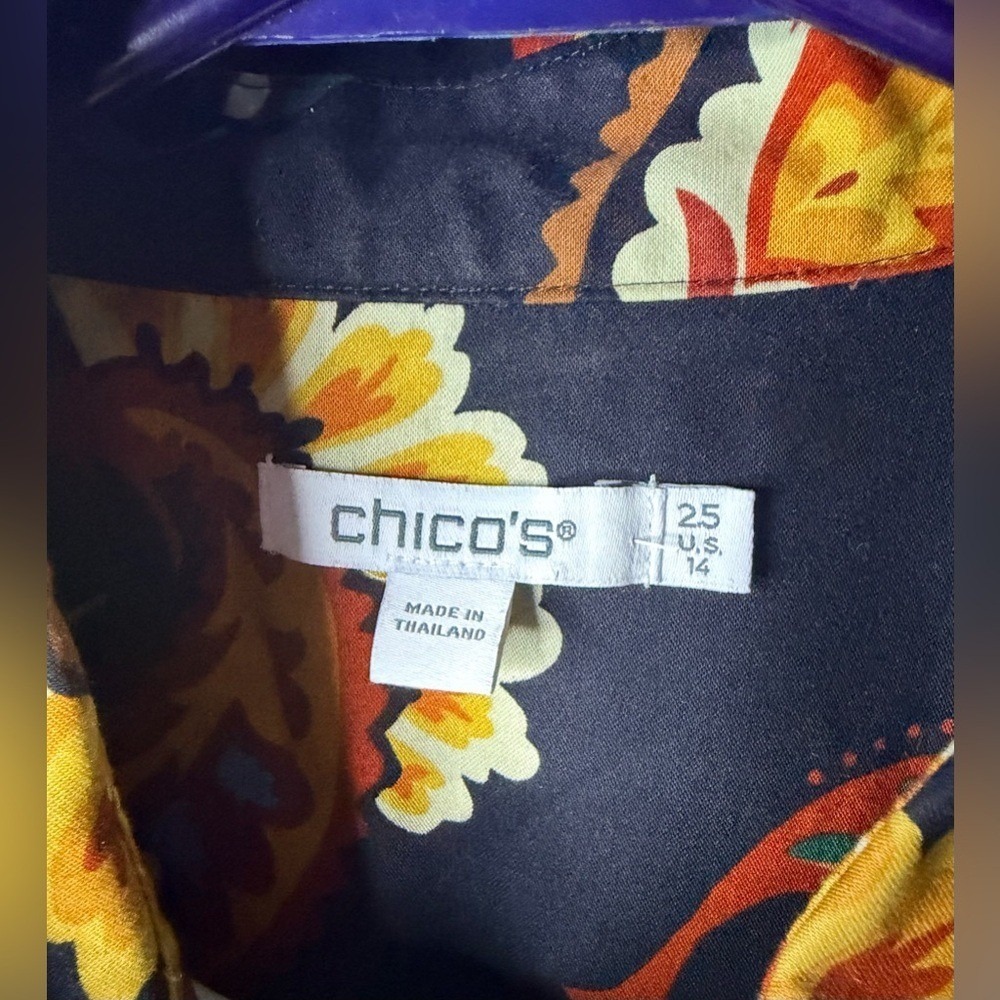 Floral Groovy Button Down Chicos Shirt Women's Size 14 Retro Mod 70s - Picture 4 of 8